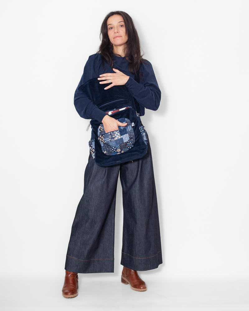 SAC bandoulière VELOURS BIO "Marine" CECILE