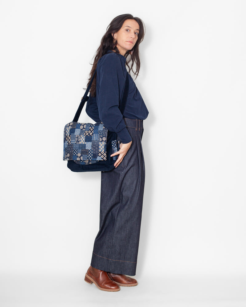 SAC bandoulière VELOURS BIO "Marine" CECILE