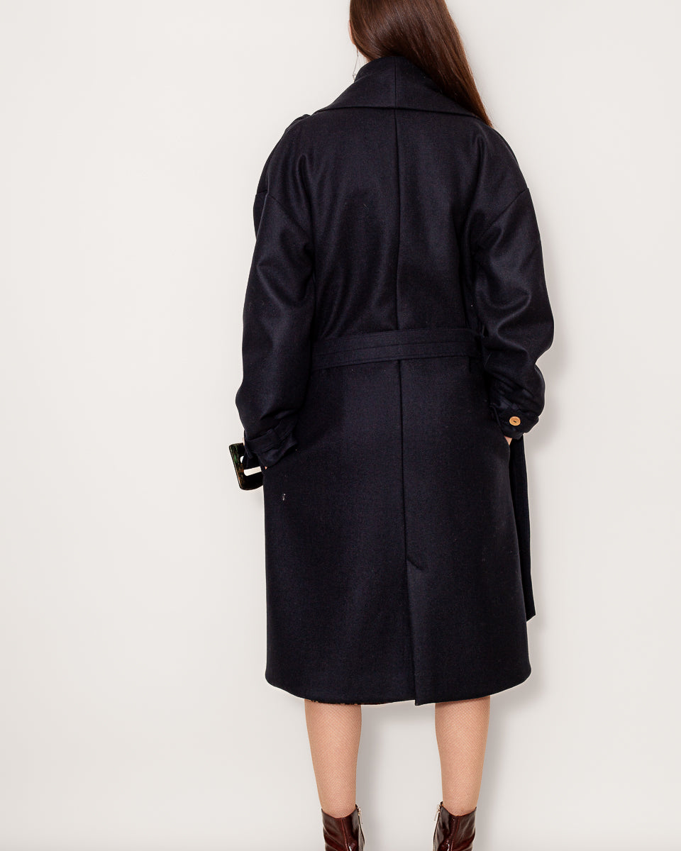 Manteau Aglae long 100% Laine - Marine