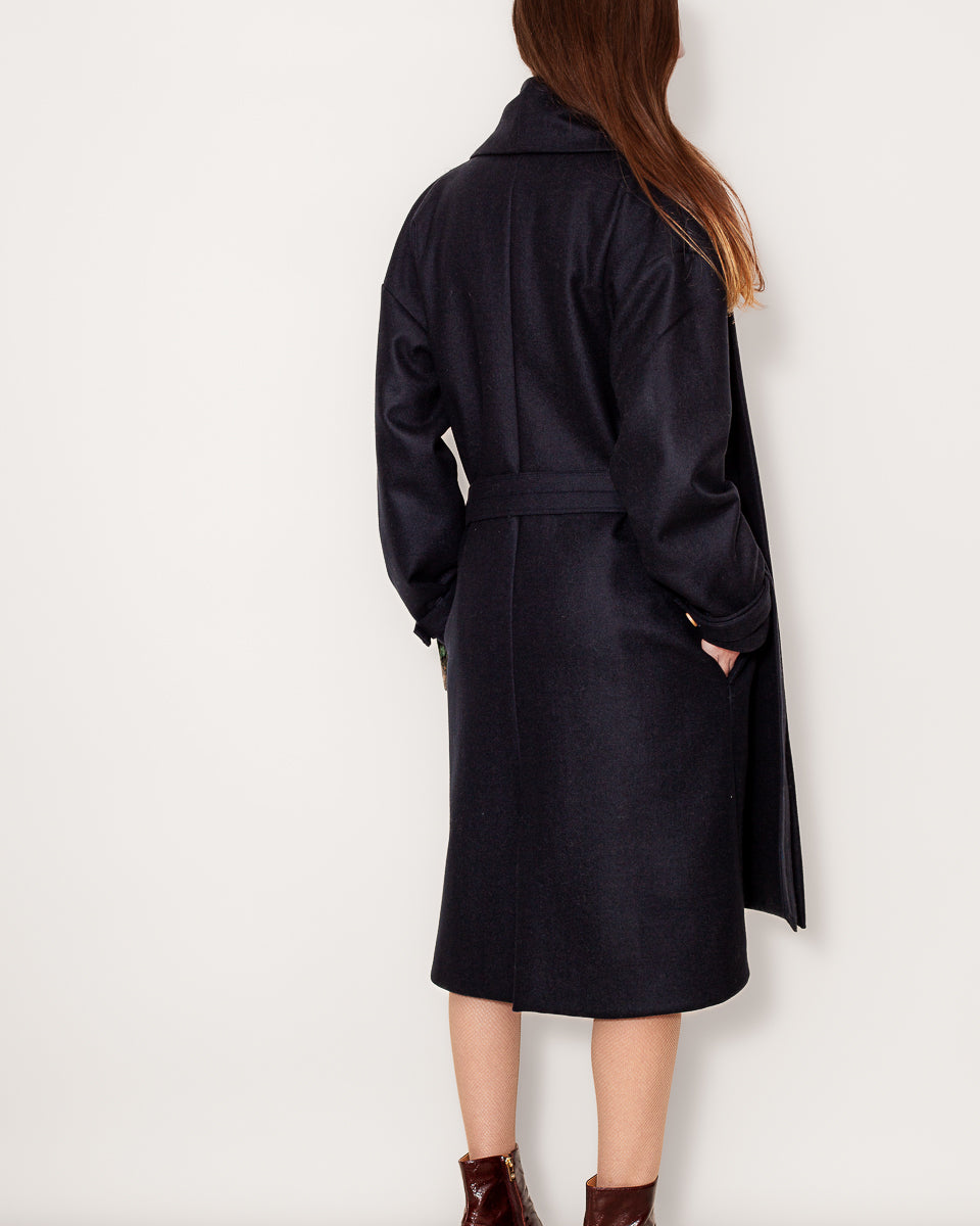 Manteau Aglae long 100% Laine - Marine