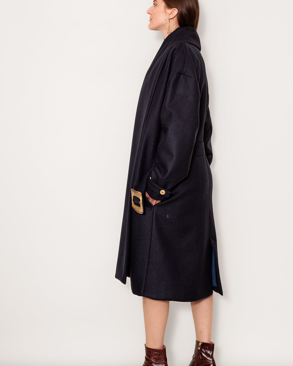 Manteau Aglae long 100% Laine - Marine