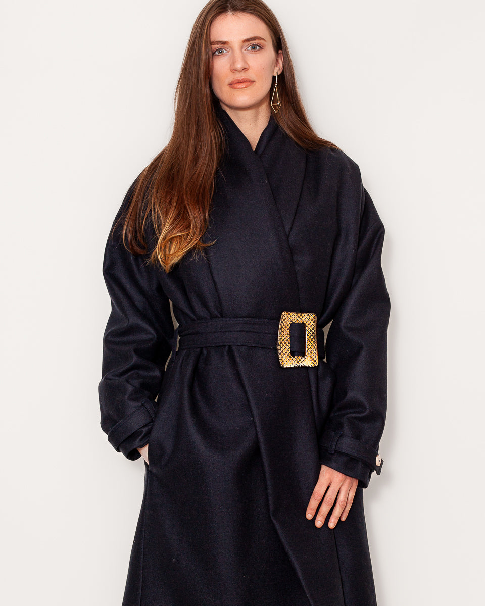 Manteau Aglae long 100% Laine - Marine