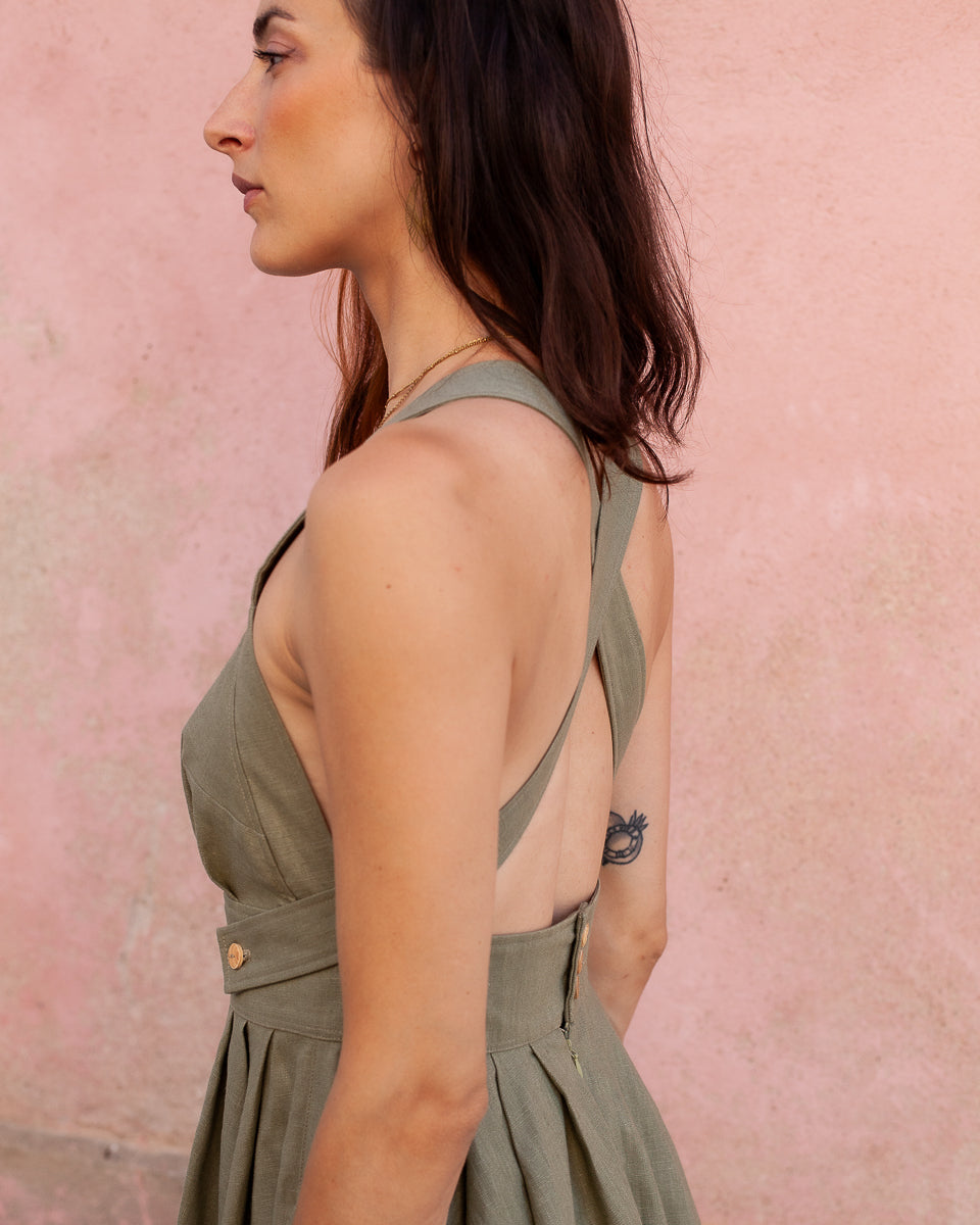 Robe Charly dos nu Ramie Olive