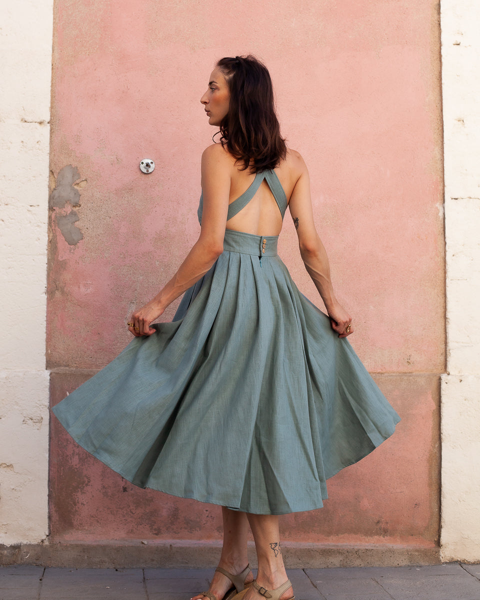 Robe Charly dos nu Ramie Ciel