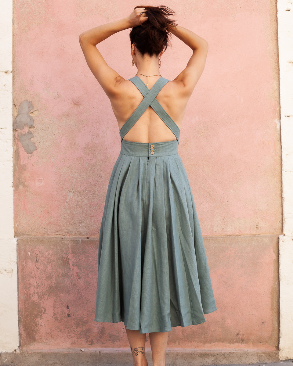 Robe Charly dos nu Ramie Ciel