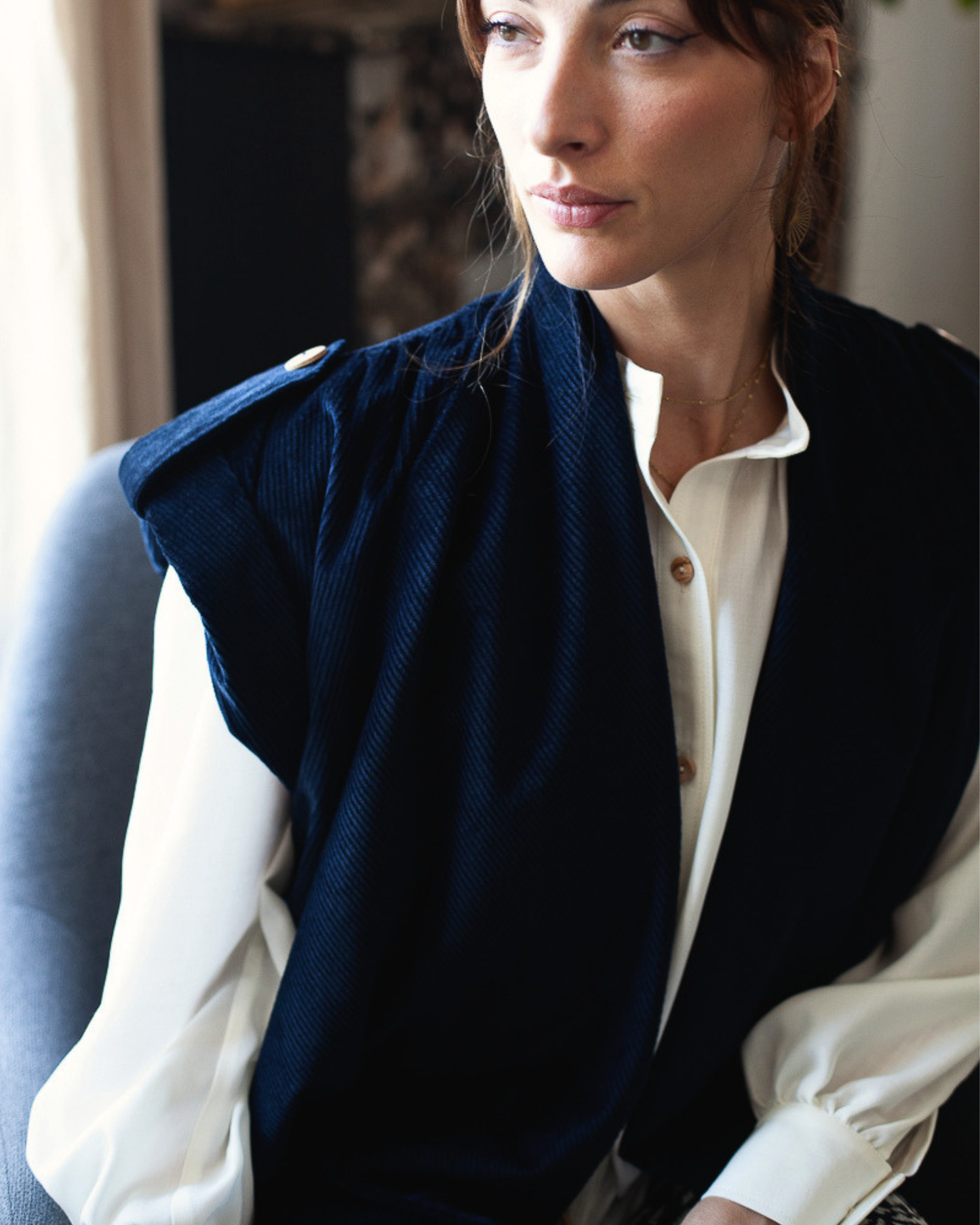Veste Kimono velours marine bio