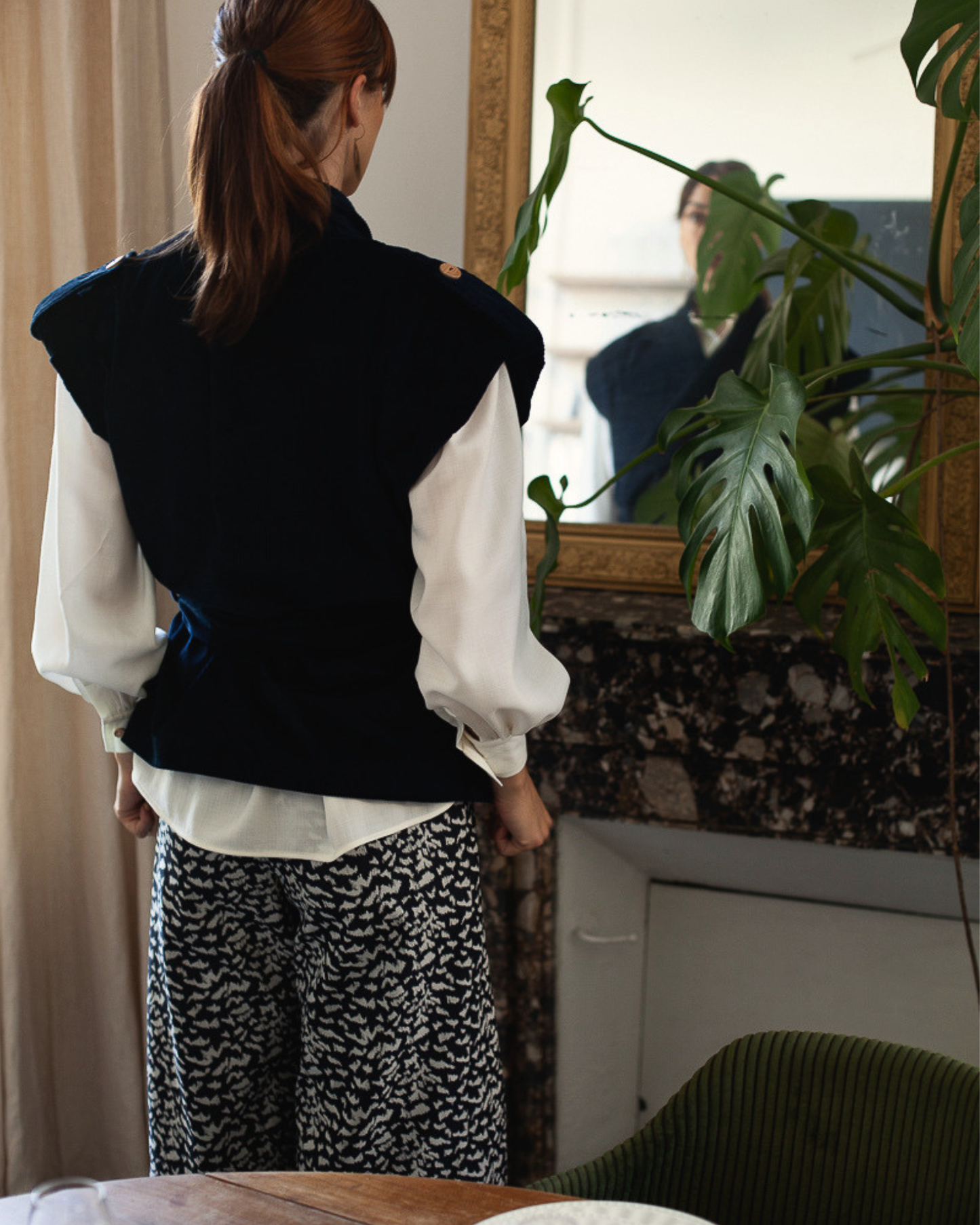 Veste Kimono velours marine bio