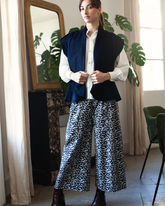 Veste Kimono velours marine bio