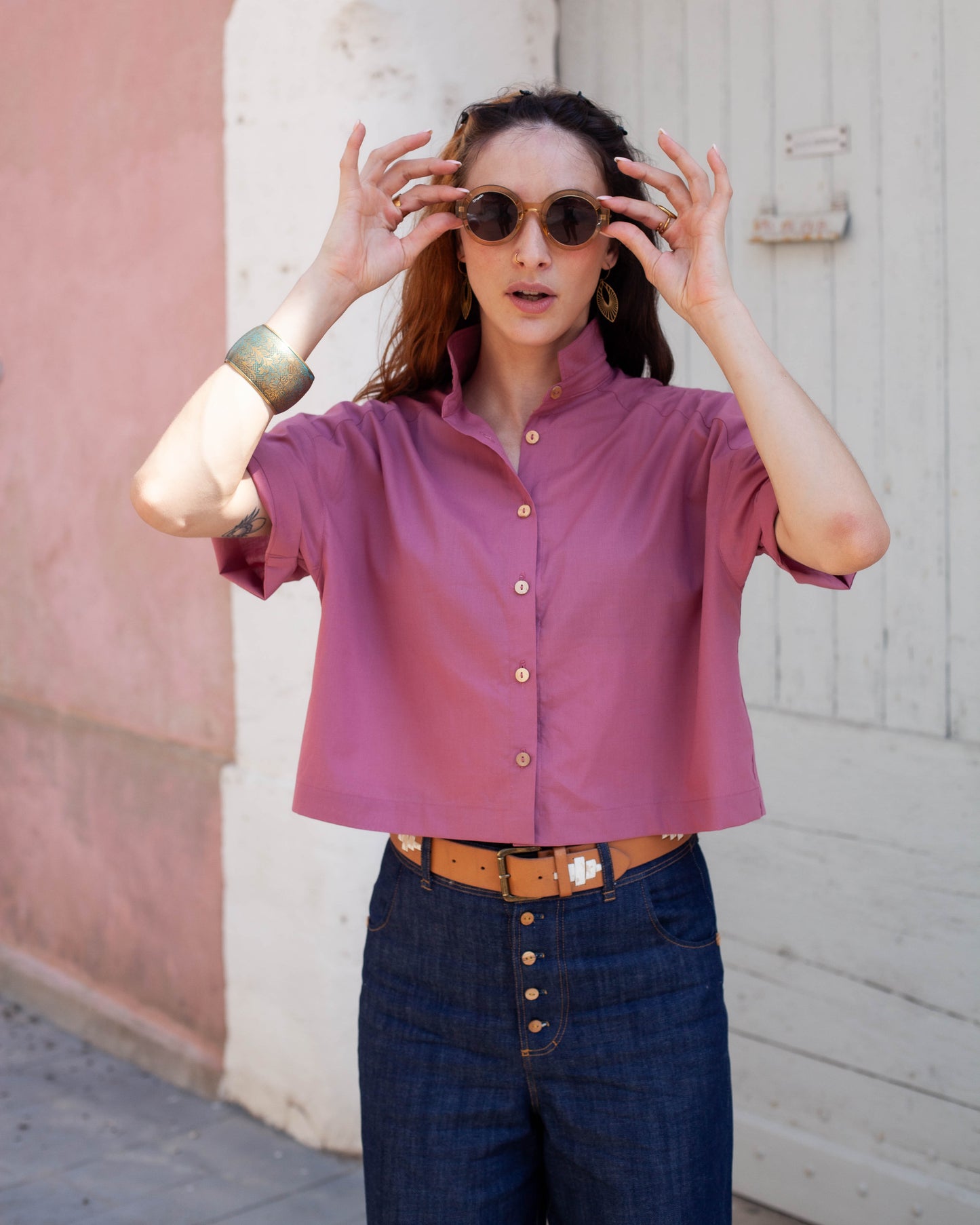 Chemise FLORA voile bio framboise
