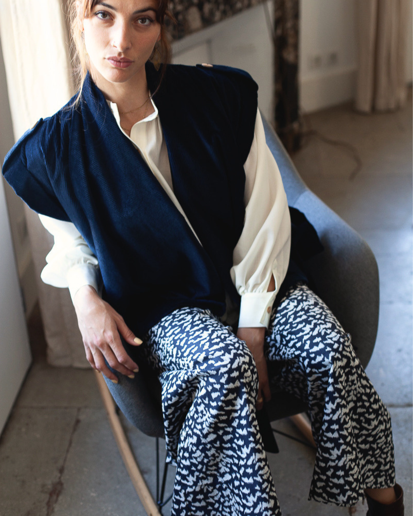 Veste Kimono velours marine bio