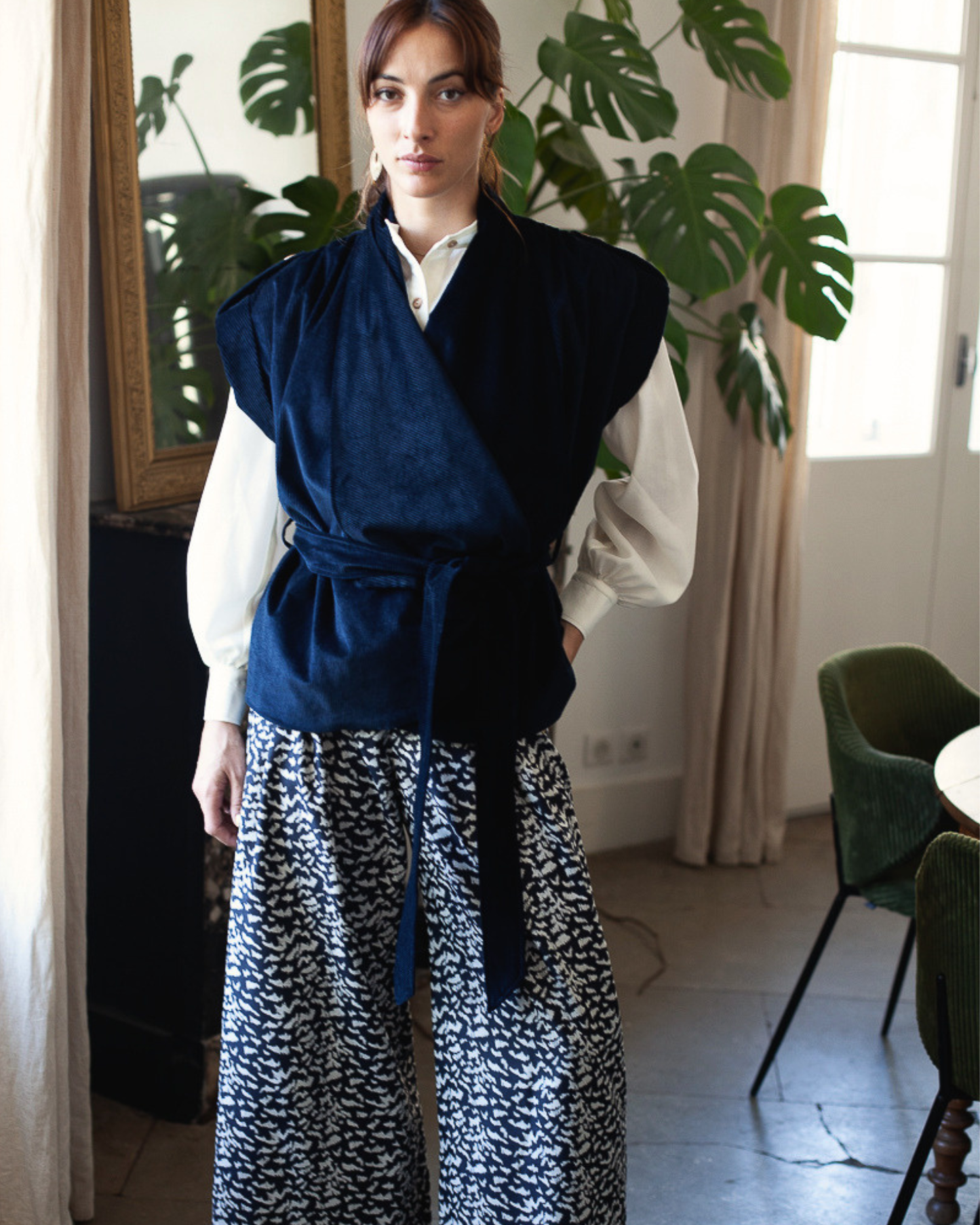 Veste Kimono velours marine bio