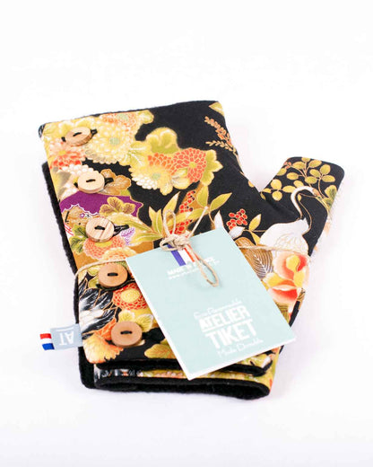 MITAINES Japon boutons Ginkiku Noir
