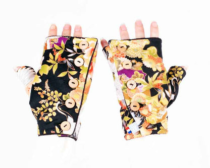 MITAINES Japon boutons Ginkiku Noir