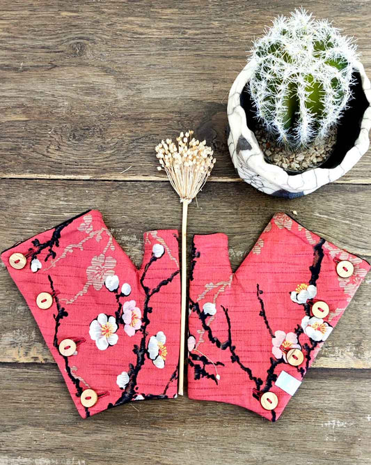 Mitaines Japon Motif Prunier Corail