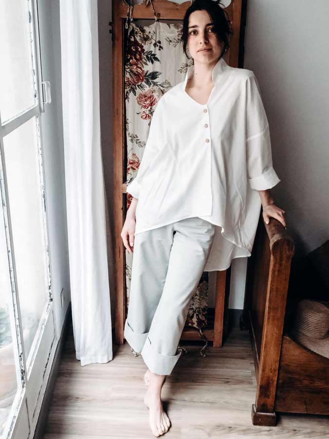 ICONIQUE - Chemisier Lison voile ivoire Bio Gots