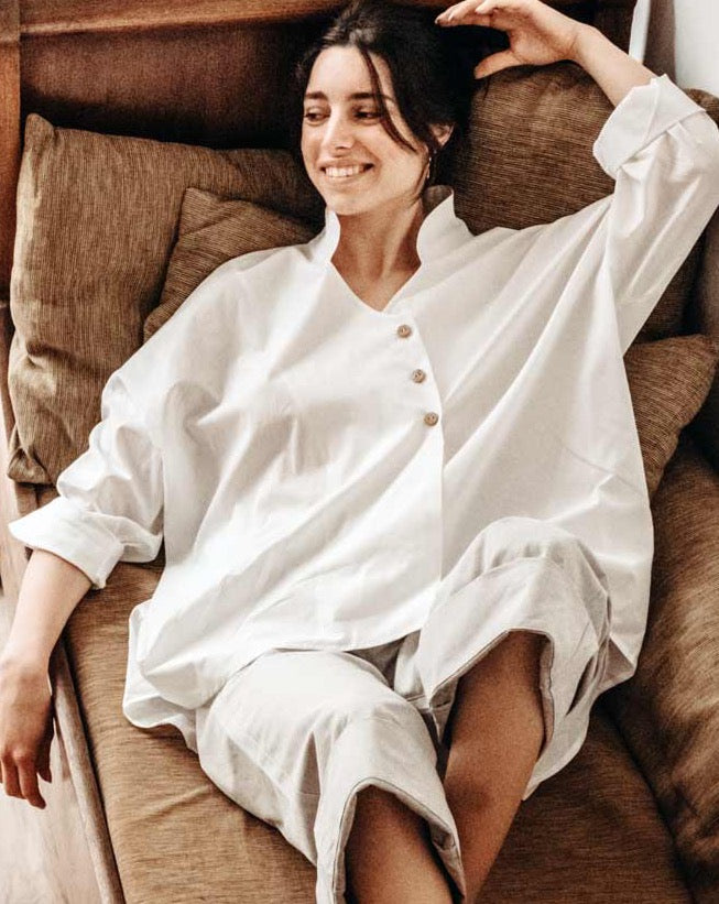 ICONIQUE - Chemisier Lison voile ivoire Bio Gots